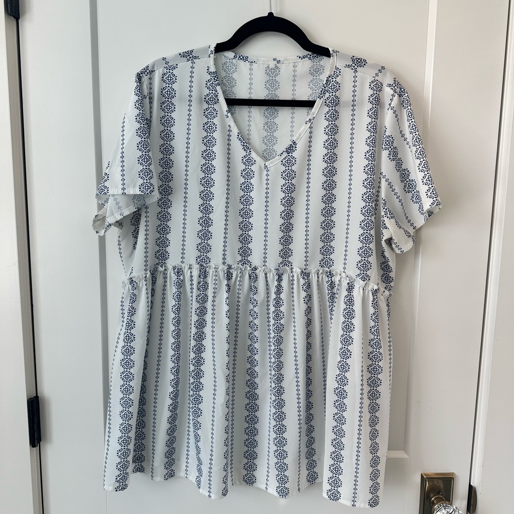 SHEIN Blue and White Top